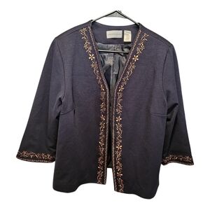 NWT Alfred Dunner Womens 3/4 Sleeves Dainty Floral Lined Open Front Jacket  16